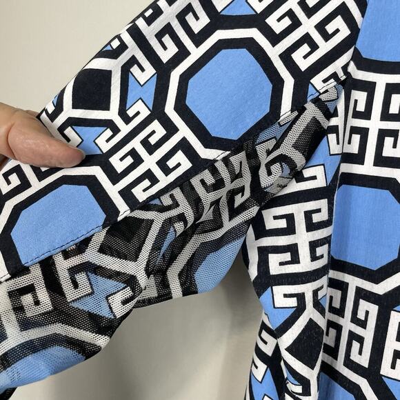 Ibkul Mesh Vented 1/4 Zip Top Size Medium Blue Geometric Equestrian Golf Sports - Picture 6 of 9